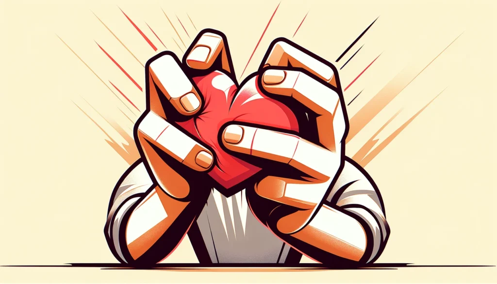 Evil man squeezing a heart, showing how he never really loved you