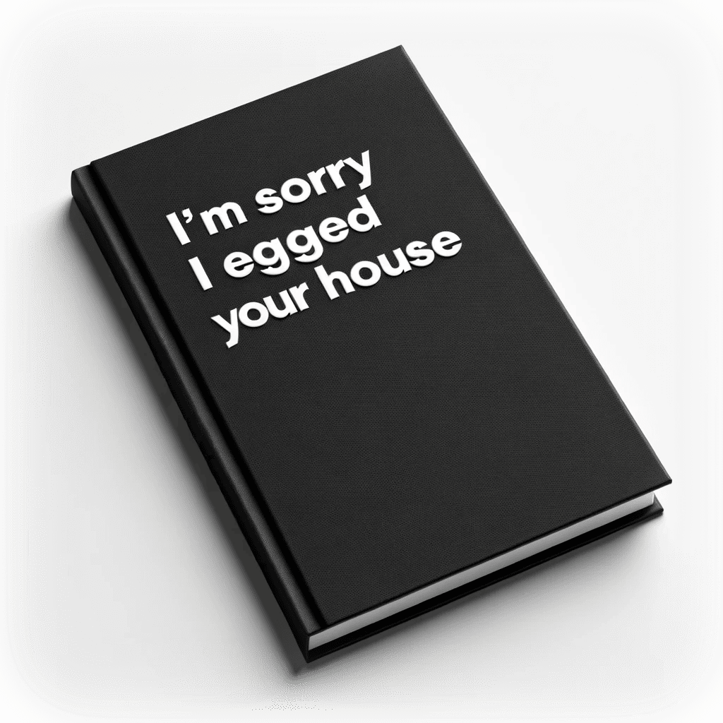 Book I'm Sorry I Egged Your House: That Wasn't Very Thoughtful of Me Black and White cover by Author Cain Parish